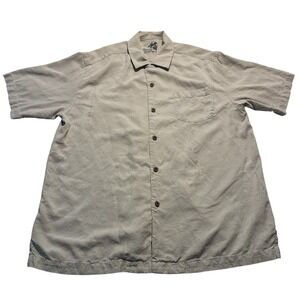 Tommy Bahama Men's White 100% Silk Camp Shirt Short Sleeve Button Down Size L